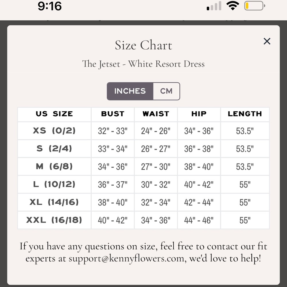 Kenny Flowers Size Chart - Picture 2 of 5